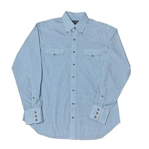 Lyle Lovett for Hamilton Button Shirt Size 16 Blue Plaid M-L Trim Cotton USA - Picture 1 of 12
