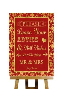 Red And Gold Please Sign Guestbook Personalised Wedding Sign - Picture 1 of 8