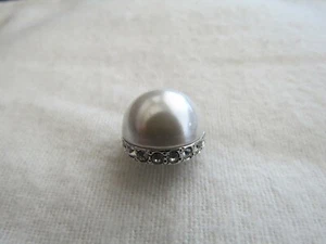 NWOT #2023A, St. John Knit Button Pearl/Clear Crystal,Silver Tone 11/16" - Picture 1 of 7