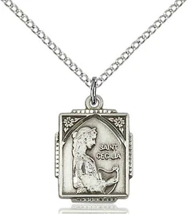 Sterling Silver St Cecilia Musicians Medal Pendant Necklace 18" Chain GIft Box - Picture 1 of 4