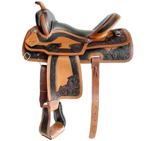 western saddle 16"on Eco-leather buffalo color chestnet with black combination - Picture 1 of 3