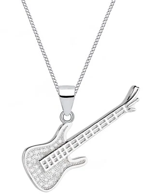 Halskette Silber Fender Gitarre 925 Sterling mit Zirkonia Anhänger mit Kette - Bild 1 von 4