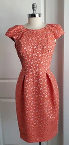 Carolina Herrera Dress Coral Sheath Cap Sleeve Floral Applique Tie Waist Spain 4 - Picture 1 of 12