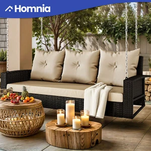 3 Person Hanging Chair Rattan Wicker Patio Swing Outdoor Waterproof w/ Cushion - Picture 1 of 11