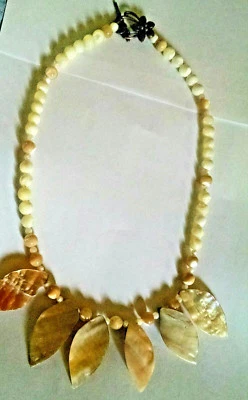 Mother of Pearl Tropical Collar Beachy Necklace Shells w/ Toggle Handmade OOAK - Image 1 of 2
