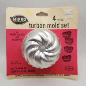 Juego de moldes para tarta turbante vintage Mirro 4 piezas aluminio 2” alto 3/4 oz EE. UU. NUEVO EN MUY BUEN ESTADO SELLADO - Imagen 1 de 4