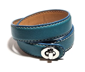 Coach Leather Double Wrap Around Turn Lock Bracelet Turquoise 96317 NEW - Picture 1 of 3