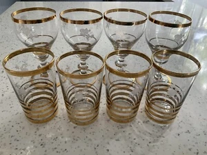 Vintage Gold Rimmed Etched Sherry & Tumbler Glasses X 8 VGC - Picture 1 of 7