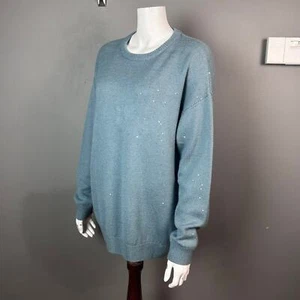 Brunello Cucinelli sweater women's XL cashmere blue sequin crewneck relaxed - Picture 1 of 11