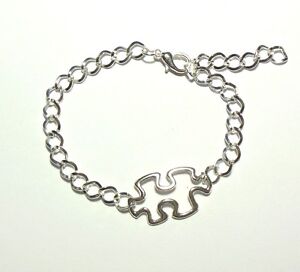 Autism Awareness Puzzle Piece Charm Bracelet Silver Adjustable Jewelry Aspergers