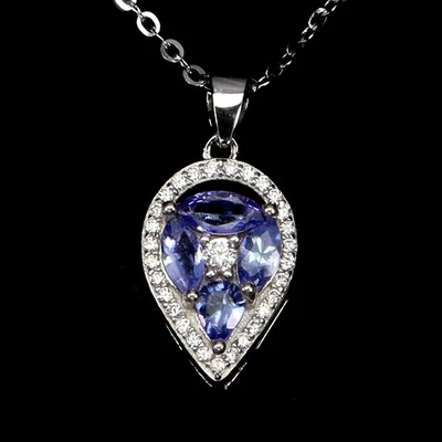 925 Sterling Silver Necklace Marquise Tanzanite Natural Gemstone Jewelry 18in - Image 1 of 4
