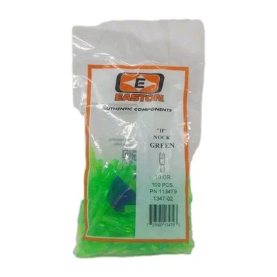 100 Pack Easton H 6mm Arrow Nocks: Clear Green: 10 Grain: New & Sealed Bag - Image 1 of 4