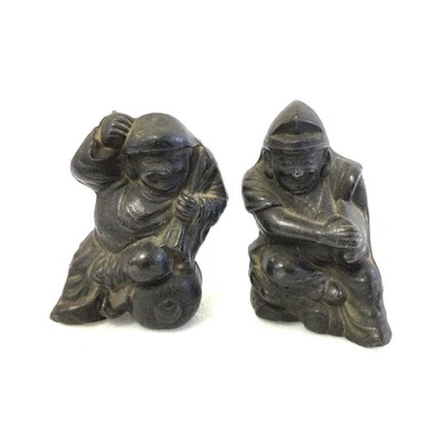 Estatua de bronce Ebisu Daikoku dios antigua escultura japonesa estatuilla Kamidana Foto 1 de 4