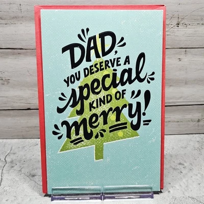 Tarjeta de Navidad American Greetings 6x8 para papá en relieve azul negro Merry Tree Foto 1 de 4