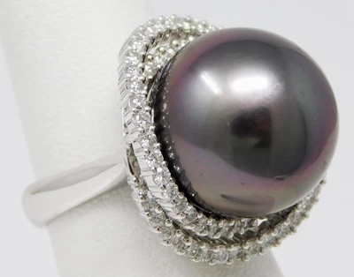 18kt Gold ≈16.2 mm Cultured South Sea PEARL + Halo Diamond Ring Sz 6 3/4 B9094 - Image 1 of 4