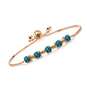 18K Rose Gold Plated Silver London Blue Topaz and Citrine Tennis Bracelet For - Picture 1 of 5