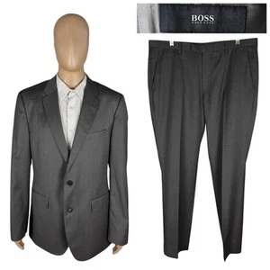 Hugo Boss Reda Super 100 Two Piece Solid Gray Wool Suit 42L Flat Front 36X31 - Picture 1 of 15