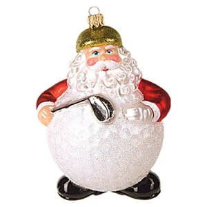 Golf Ball Body Santa Claus Polish Glass Christmas Tree Ornament Sports Golfing - Picture 1 of 3