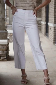 Spanx Twill Wide Leg Cropped Pants Womens M White High Rise Stretch Shaping - Picture 1 of 8