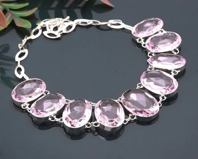 Pink Kunzite 925 Sterling Silver Gemstone Oval Gift Jewelry Necklace 18" VJ 799 - Image 1 of 4