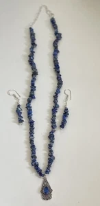 3 Piece Lapis Lazuli Gemstone Set- Earrings & Necklace- Silver Plated-new - Imagen 1 de 6