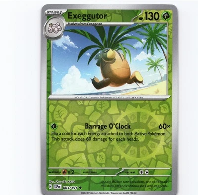 Exeggutor Reverse Holo Uncommon SV08: Surging Sparks 003/191 NM Pokemon - Image 1 of 2