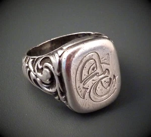 Massiver Jugendstil Herren Monogramm Ring Initialen AE 835er Silber Gr. 63 9,9g - Bild 1 von 13