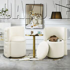  360° Swivel Modern Accent ArmChair With Storage Vanity Footstool Ottoman Soft 