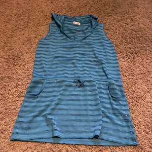 CALVIN KLEIN Womens Hooded Swimsuit Cover Up Size L/xl Blue Semi Sheer Mesh - Picture 1 of 6