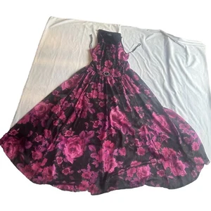 EN FOCUS STUDIO Size 12 Maxi Dress Black With Pink Ross Shimmer Sleeveless D2 - Picture 1 of 6