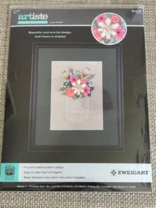 NEW Zweigart Artiste Stamped Cross Stitch Flower LOVE ALWAYS Wall Hanging Kit  - Picture 1 of 4