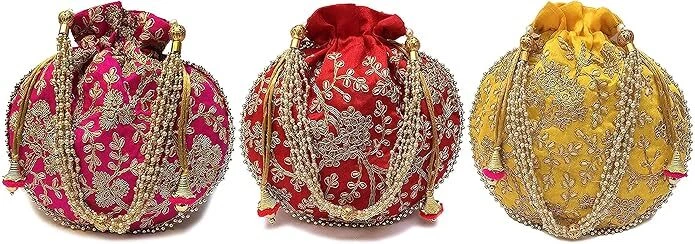 Bolso Potli Bolso Novia Indio Bolso de Mano Dorado Seda Bordado Bolsa Bolso -Gota Patti Foto 1 de 1