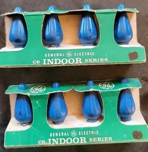 Vintage C6 Mazda Christmas LIGHT Bulbs General Electric-Ribbed Blue Original Box - Picture 1 of 5
