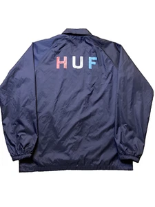 Chaqueta cortavientos HUF azul entrenadores para hombre talla pequeña logotipo a presión monopatín Y2K - Imagen 1 de 12
