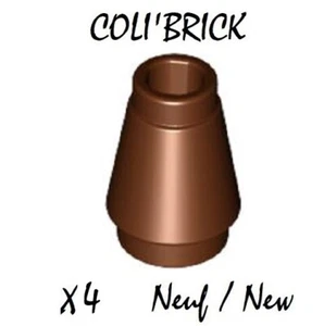 Lego 4589 b - 4x Brique cone / Cone 1x1 top groove -Marron Reddish brown - NEUF - Picture 1 of 1