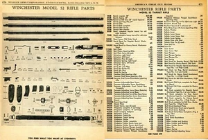 1956 2pg Print Ad of Winchester Model 52 Target Rifle Parts List - Picture 1 of 2