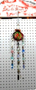 Hand Painted Wind Chime w/Abalone Shell, Beach Glass, Crystal & Sea Shells - Picture 1 of 4