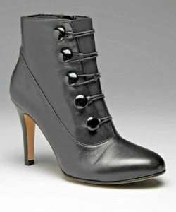 Ros Hommerson Red TWIGGY Goth Victorian Button Bootie Boot Black Leather 12W 13M - Picture 1 of 7