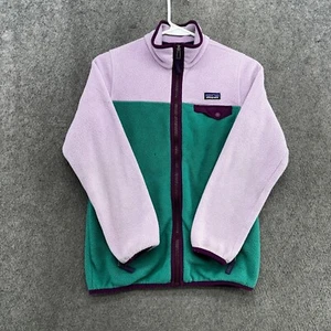Patagonia Sweater Girls L Purple Green Full Zip Logo Synchilla Fleece Sweatshirt - Picture 1 of 12