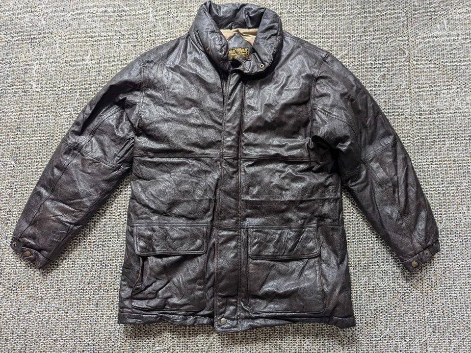 Abrigo de cuero vintage EDDIE BAUER PLUMÓN DE GANSO parka L marrón acolchado Foto 1 de 4
