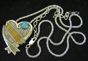Carolyn Pollack & R Tenorio Sterling & 14K Opal HEART Pendant Brooch Necklace - Picture 1 of 12