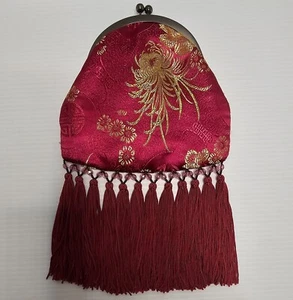 Olga Berg Red Oriental Evening Clutch with Embroidery and Tassels ~ Vintage - Picture 1 of 4