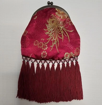 Olga Berg Red Oriental Evening Clutch with Embroidery and Tassels ~ Vintage - image 1 of 4