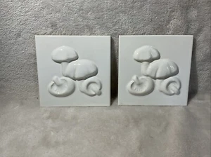 Ceramic 4x4 White Glossy Wall Tile 3D Mushrooms Set 2 - Picture 1 of 4