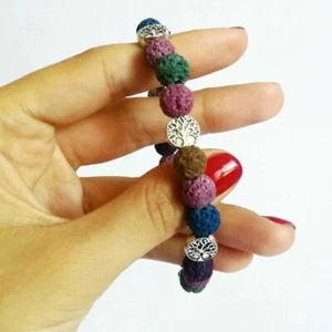 Pulsera pulsera piedra de lava multicolor azul púrpura verde plata encantos - Imagen 1 de 4