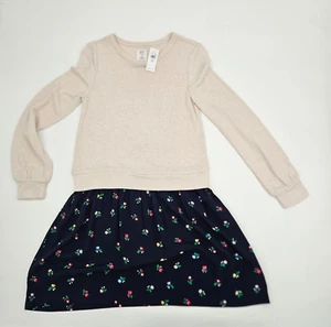 Gap Factory Sweater Dress Girls' Size XL 12 Beige Navy blue Floral Print NEW - Picture 1 of 19