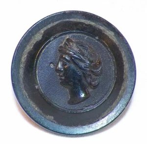 Antik schwarzes Horn Bild Knopf Damenkopf klassisch traditioneller Drahtschaft #1 - Bild 1 von 3