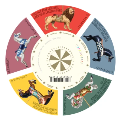CANADA 2022 VINTAGE CAROUSELS SOUVENIR SHEET OF 5 STAMPS IN MINT MNH UNUSED - Image 1 of 4