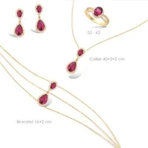 Dolly-Bijoux Parure 4PC Rhodié de Rubis et Diamant Cz Micro-sertie Plaqué Or 18K - Picture 1 of 5