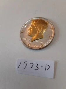 1973 D Danbury Mint .999 Silver & Gold Plated Kennedy Half Dollar - Picture 1 of 2